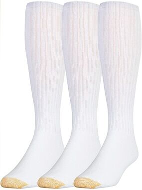 GOLD TOE SOCKS BRAND NEW ULTRATEC White Crew Socks with GOLD Toe - Pack of 3